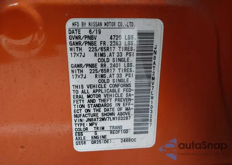 2020 Nissan Rogue Sv Intelligent Awd from USA, damaged, VIN JN8AT2MV7LW103287